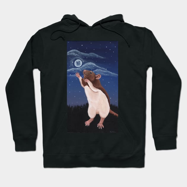 Agouti Brown Hooded Fancy Rat Reaching for the Moon Hoodie by WolfySilver